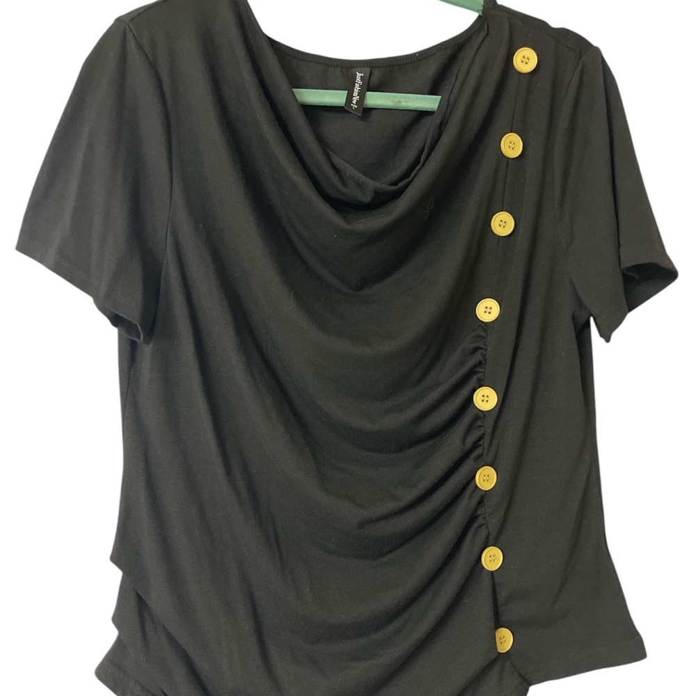 Black Drape Top with Gold Buttons